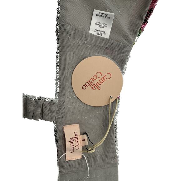 Camila Coelho 'Pia' Silver Polyester Sequin Micro Top Size S - Picture 4 of 4